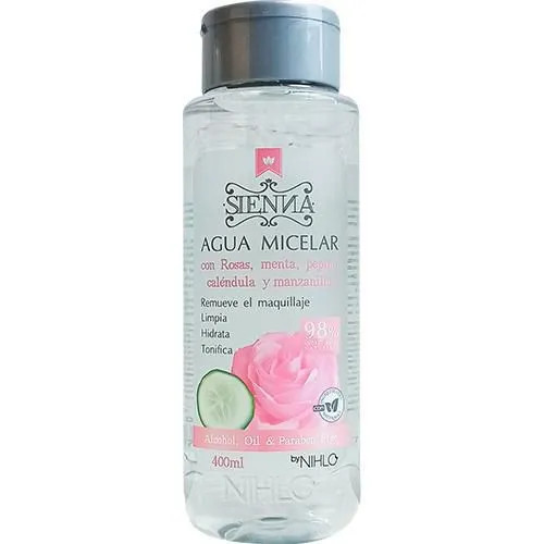 SIENNA NIHLO AGUA MISCELAR CON ROSA, MENTA, PEPINO, CALENDULA Y MANZANILLA. 98% INGREDIENTES NATURALES.