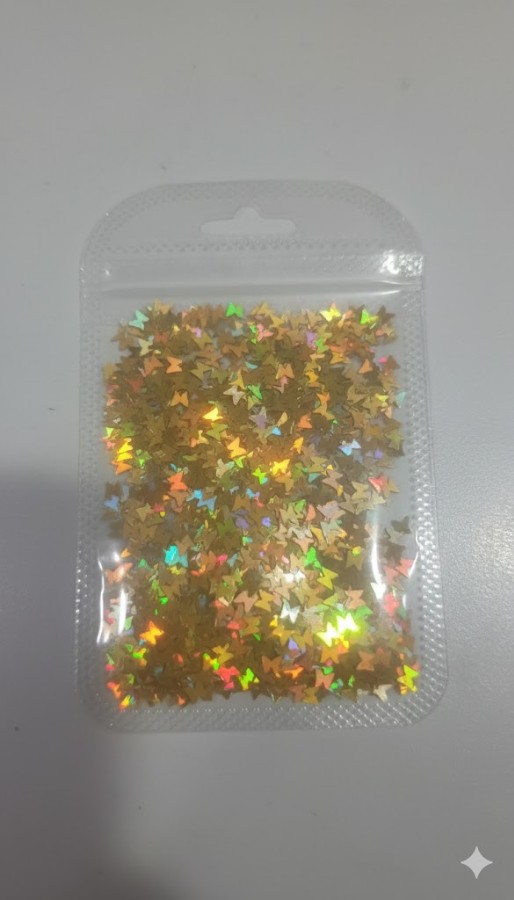 CONFETI UÑAS LN317 GOLD MARIPOSAS SURTIDAS